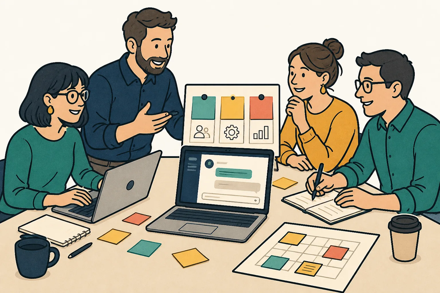 Empresarios trabajando sobre casos prácticos de inteligencia artificial
